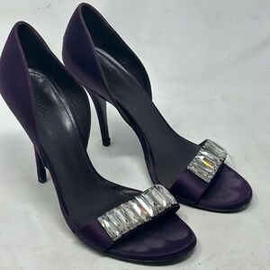 Gucci Purple Satin Crystal Embellished D'orsay Sandals Size 39